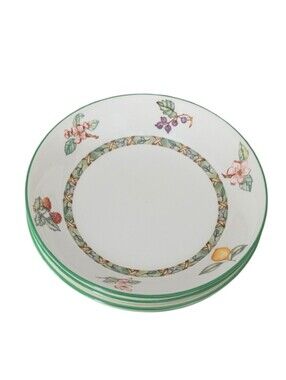 Johnson Bros England Fruit Arcadia Motif Soup Bowls Set of 4 Green Trim Floral